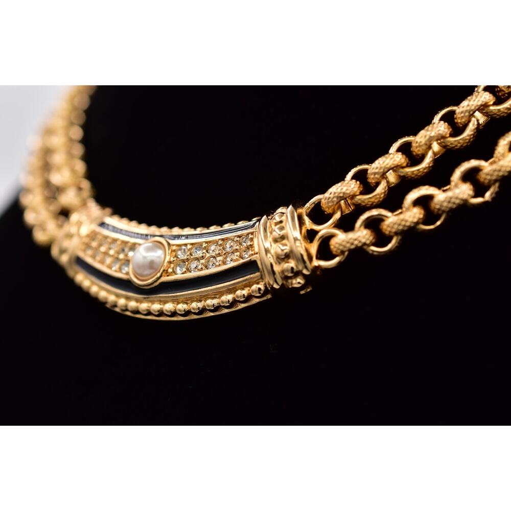 Authentic Dior Gold and Black Necklace with Pearl and Crystal Accents - Picture 8 of 12